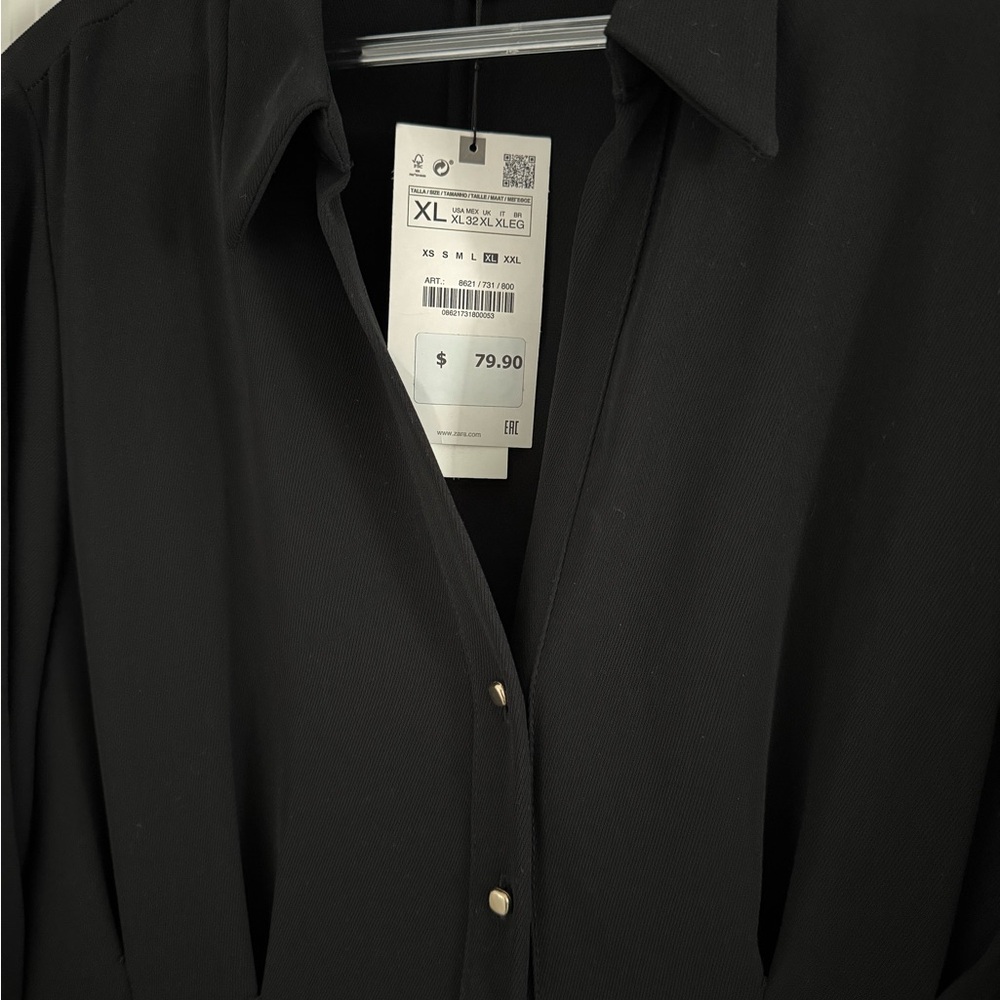 Zara Black Pleated Button-Down Dress - Picture 6 of 8